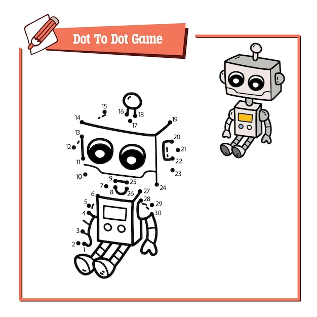 educational  game illustration of dot to dot puzzle with doodle robot