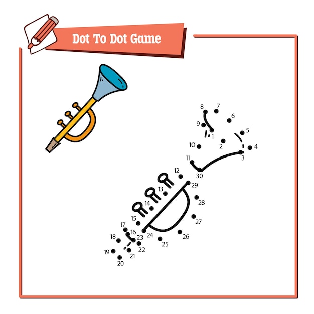 educational  game illustration of dot to dot puzzle with doodle  trumpet