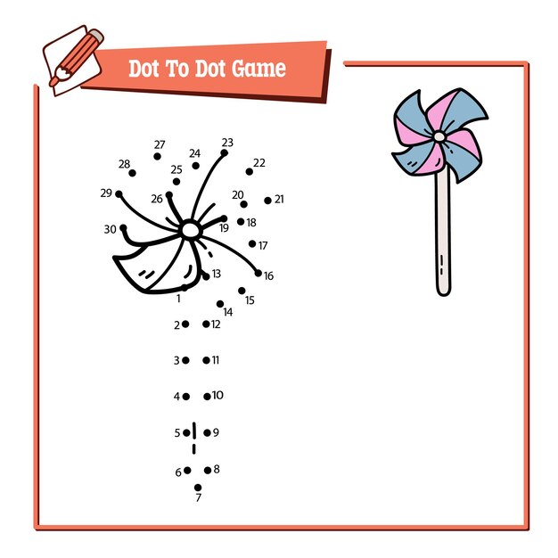 educational  game illustration of dot to dot puzzle with doodle windmill