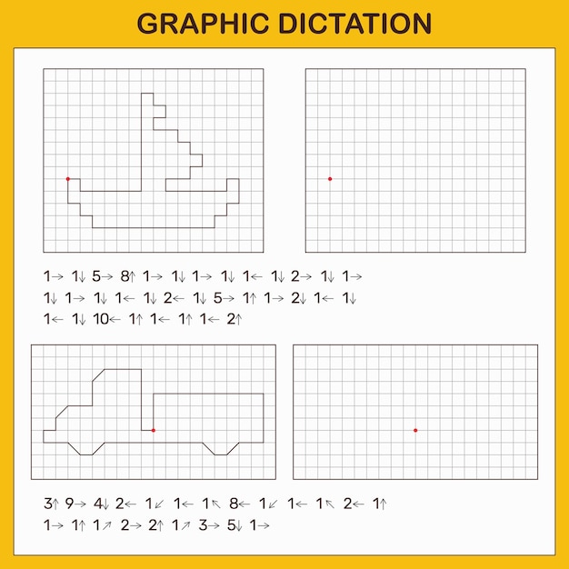 Gioco educativo per bambini in età prescolaregioco per bambini dettatura grafica con barca a vela e camion