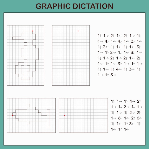 Educational game for preschool childrenGame for kids Graphic dictation with seahorse and dolphin