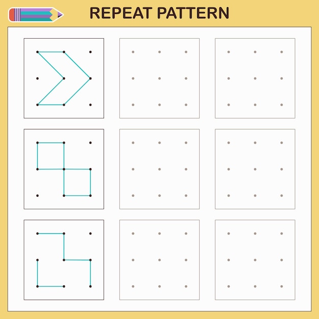 Educational games for kids. Repeat the pattern. Worksheets for practicing logic and motor skills.