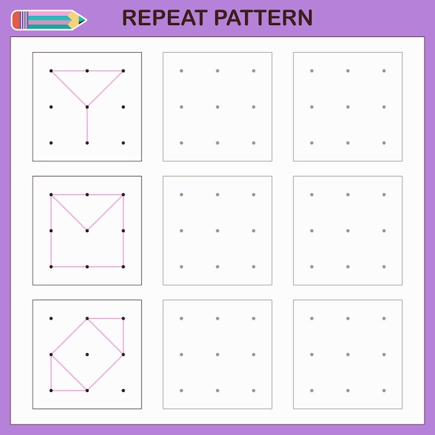 Educational games for kids. Repeat the pattern. Worksheets for practicing logic and motor skills.