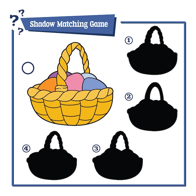 Educational kids game find the correct shadow with cartoon egg hunt basket character