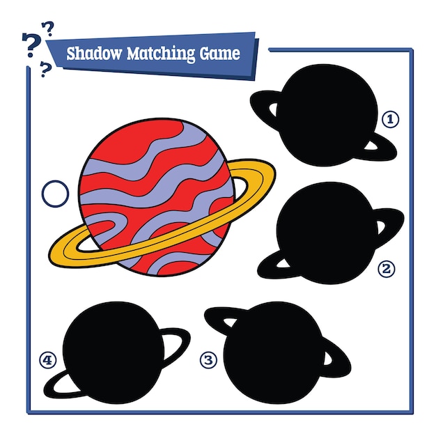 Educational kids game Find the correct shadow with cartoon planet character