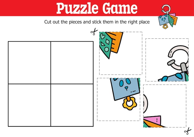 educational kids puzzle game to cut and stick pieces with doodle activity book