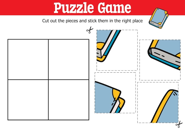 educational kids puzzle game to cut and stick pieces with doodle book