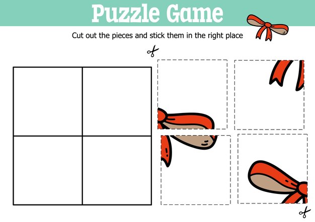 educational kids puzzle game to cut and stick pieces with doodle bow