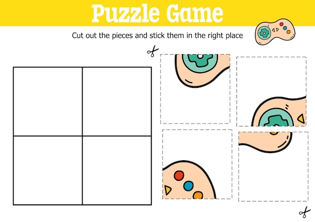 educational kids puzzle game to cut and stick pieces with doodle game joystick