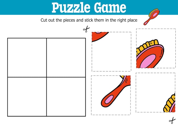 Educational kids puzzle game to cut and stick pieces with doodle hair brush