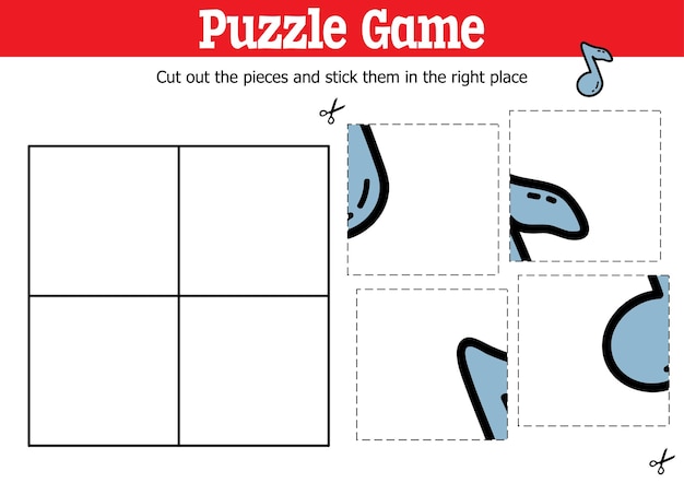 educational kids puzzle game to cut and stick pieces with doodle note