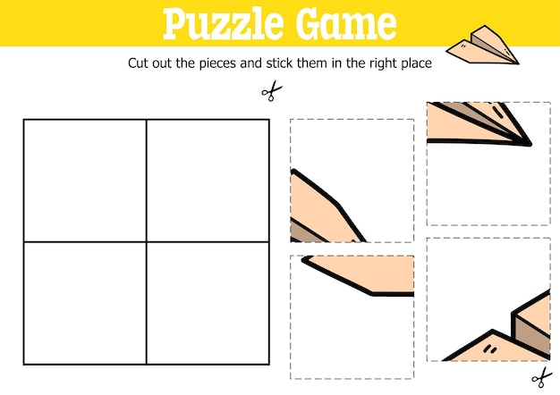 educational kids puzzle game to cut and stick pieces with doodle paper plane