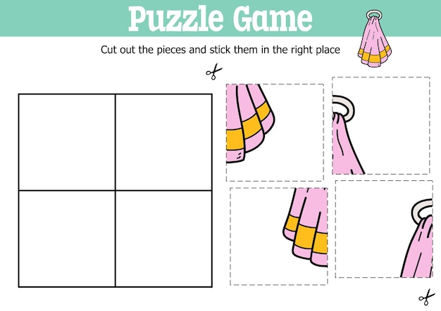 educational kids puzzle game to cut and stick pieces with doodle towel