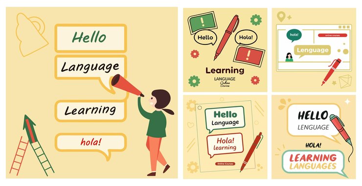 Vector educational language study templates for presentations