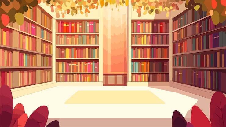 Vector educational literature and library design for school reading