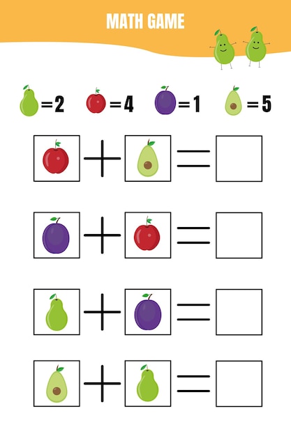 벡터 어린이를 위한 교육용 수학 게임 미취학 아동 또는 초등학생을 위한 추가 워크시트