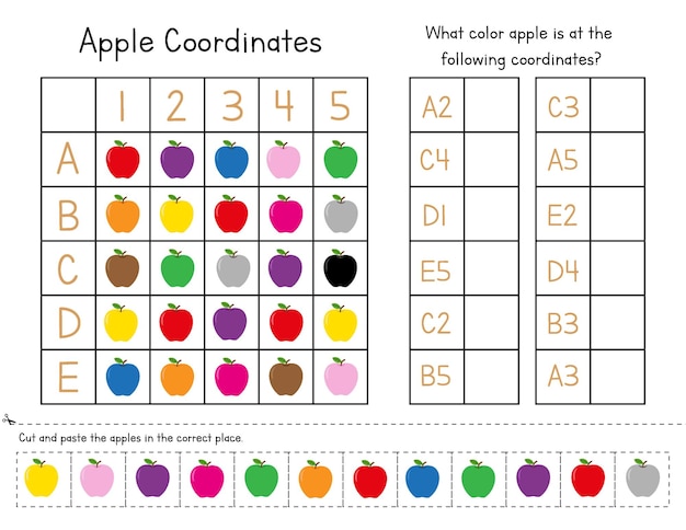 Educational math worksheet for kids. coordinates practice. preschool, kindergarten. school actiivty