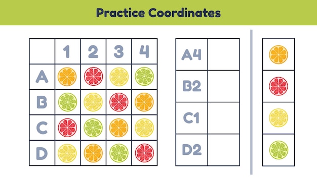 Educational math worksheet for kids kindergarten, preschool and school age. Practice coordinates.