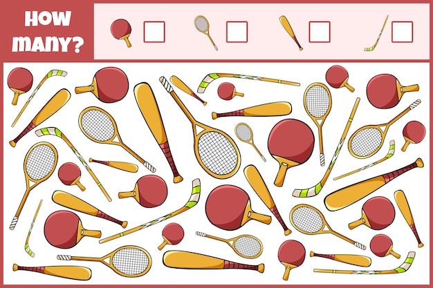 교육 수학 게임은 어린이를 위한 스포츠 장비 계산 게임의 수를 계산합니다.