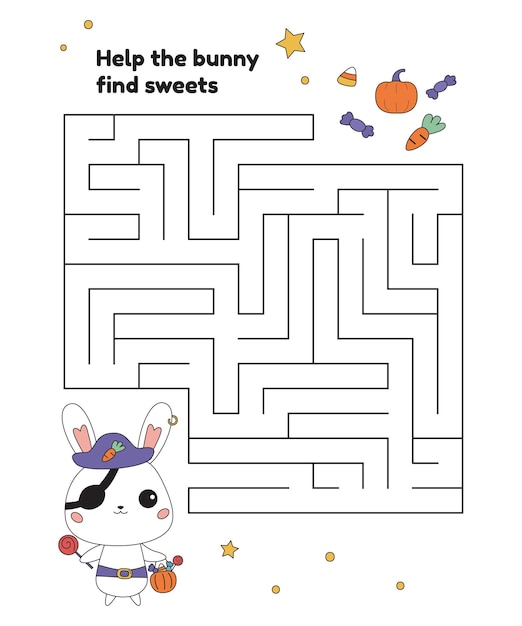 Educational maze game with bunny in pirate costume