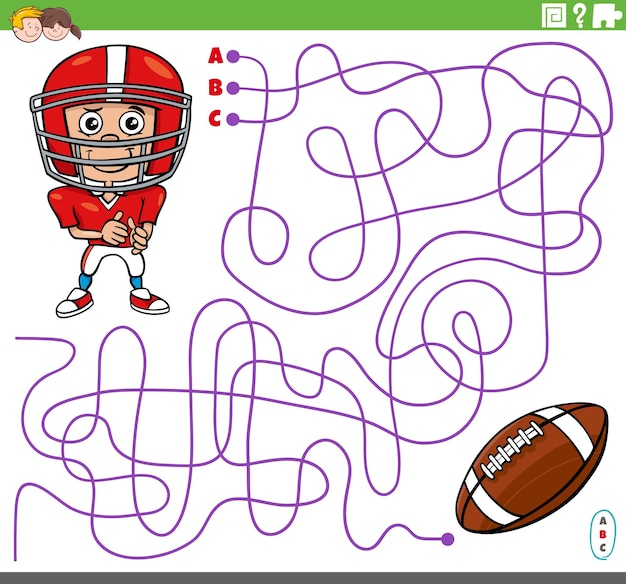 Educational maze game with cartoon footballer and ball