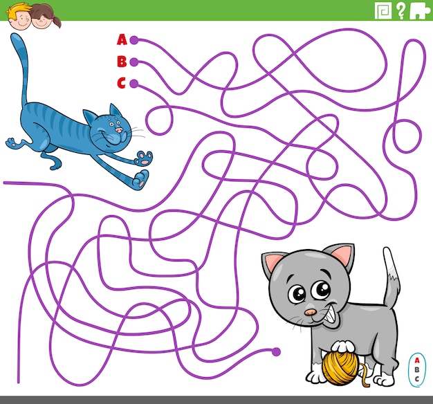 Educational maze game with cartoon playful cats