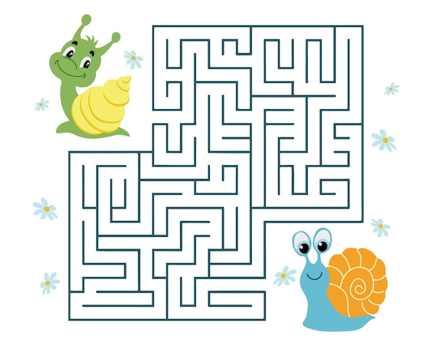 Educational maze for kids with cartoon snails Children's game educational puzzle vector