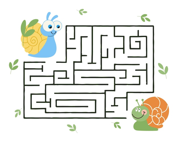 Educational maze for kids with cartoon snails Children's game educational puzzle vector