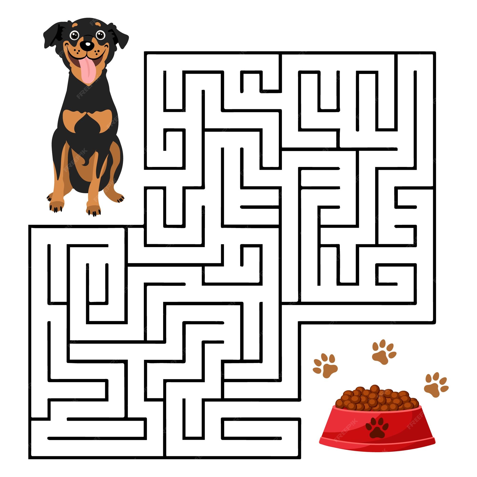 Premium Vector  Educational maze for kids with a funny dog and a bowl of  food. education concept. illustration