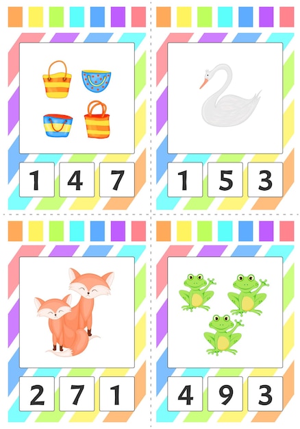 Vector educational pictures for children to learn numbers. cartoon style. vector illustration.