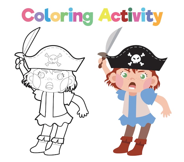 Educational printable coloring worksheet Coloring pirate illustration Coloring activity for kid