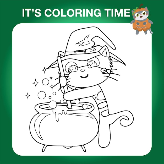 Educational printable coloring worksheet. Cute Halloween illustration. Vector file.