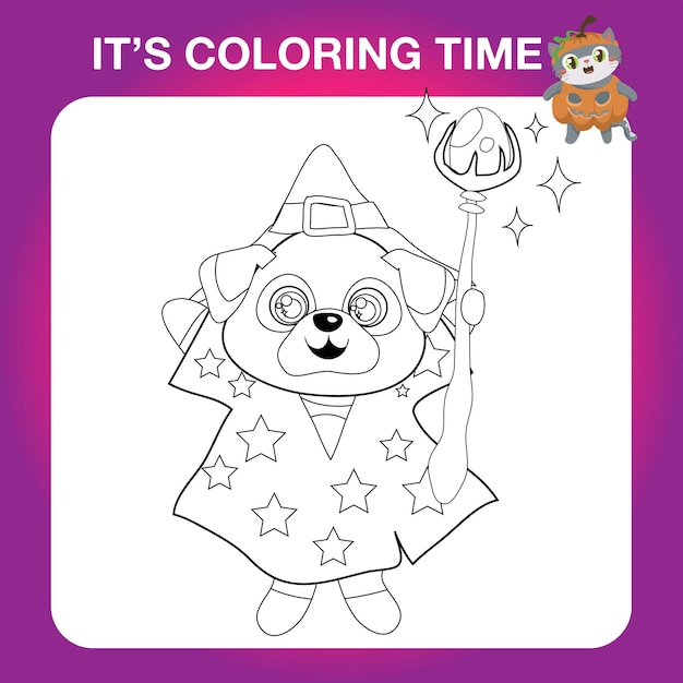 Educational printable coloring worksheet. Cute Halloween illustration. Vector file.