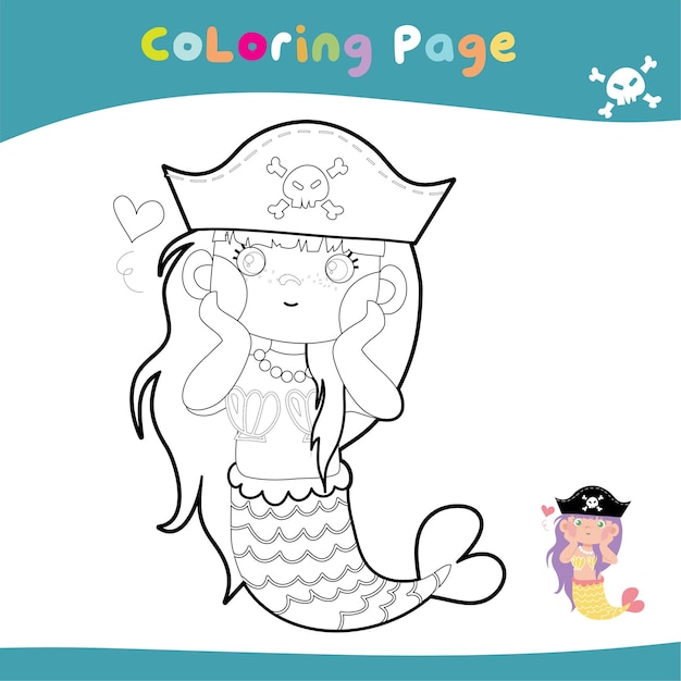 Educational printable coloring worksheet. Cute pirate illustration. Vector outline for coloring page