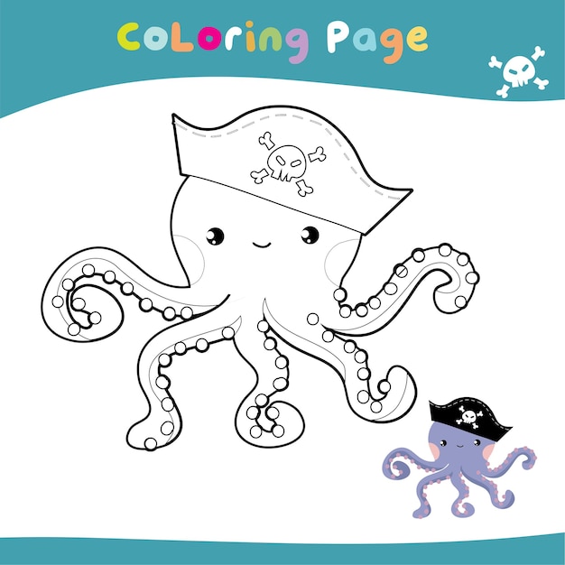 Educational printable coloring worksheet. Cute pirate illustration. Vector outline for coloring page