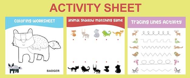 Educational printable worksheet. Activity sheet for children with animal theme. Vector File.