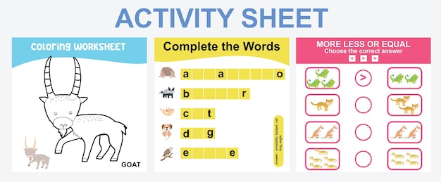 Educational printable worksheet. Activity sheet for children with animal theme. Vector File.