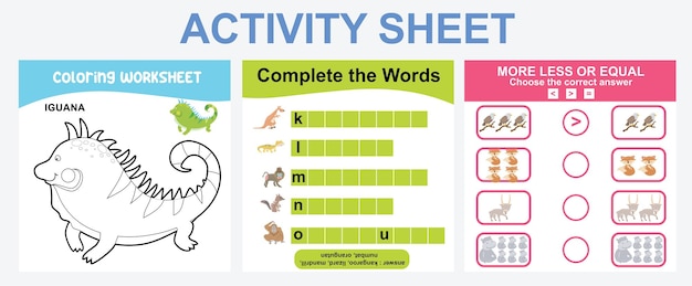 Educational printable worksheet. Activity sheet for children with animal theme. Vector File.