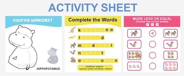 Educational printable worksheet. Activity sheet for children with animal theme. Vector File.