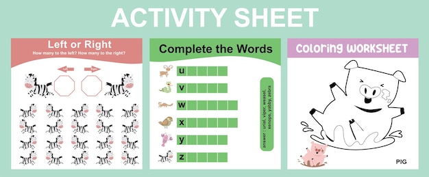 Educational printable worksheet. Activity sheet for children with animal theme. Vector file.