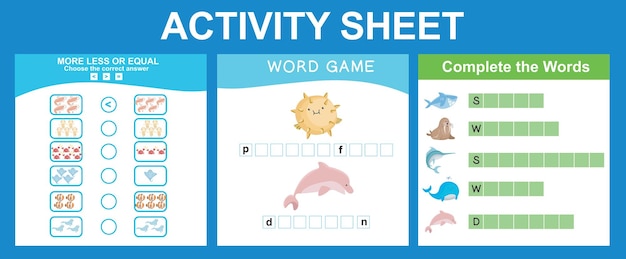 Educational printable worksheet Activity sheet for children with sea animal theme