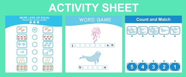 Educational printable worksheet Activity sheet for children with sea animal theme