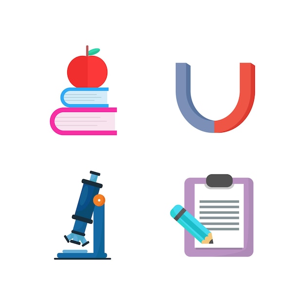 Educational set of school icons in cartoon style