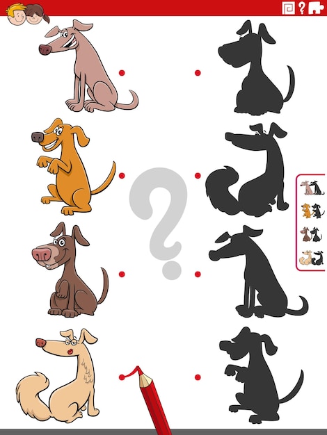 Educational shadow activity with cartoon dog characters