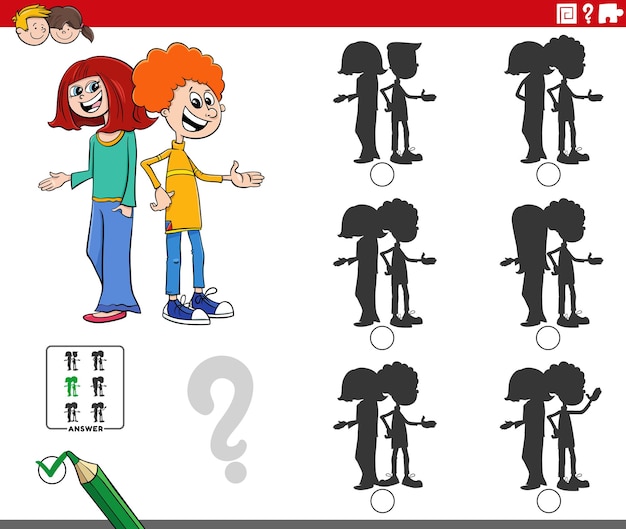Educational shadows activity with girl and boy characters