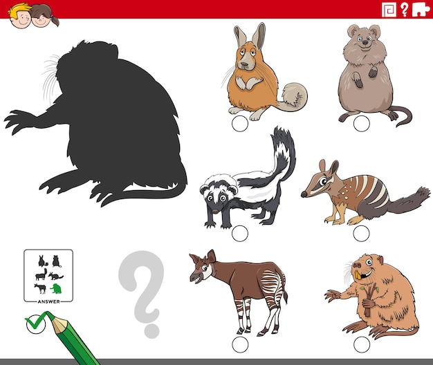 educational shadows game with cartoon animal characters