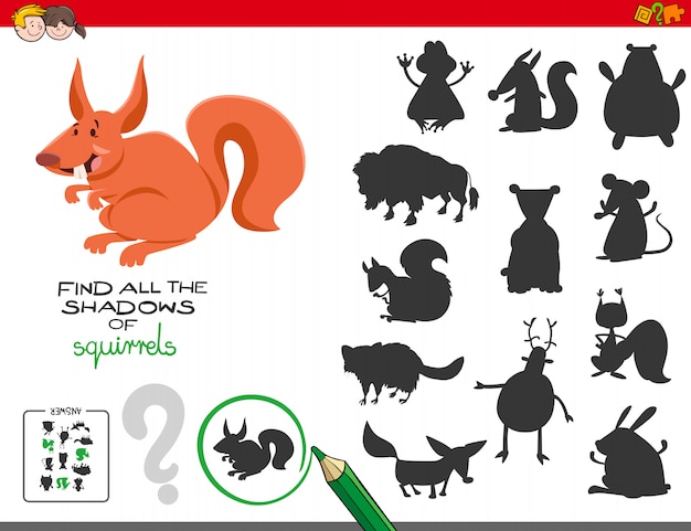 educational shadows game with squirrels