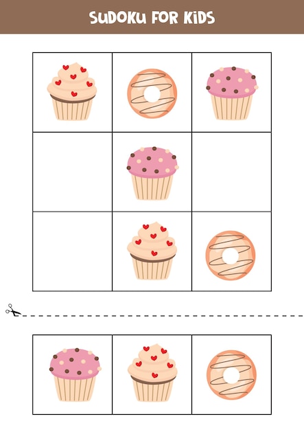 かわいいカップケーキとドーナツを使った教育的な数独ゲーム