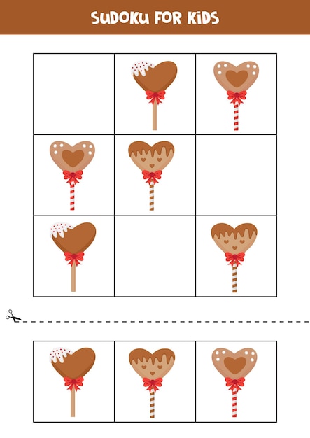 Educational sudoku game with cute heart lollipops