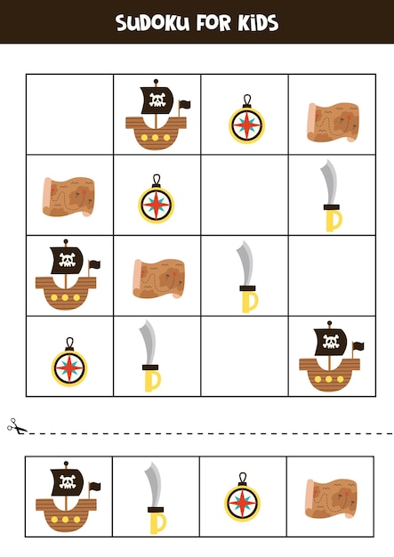 아이들을 위한 해적 요소가 있는 교육용 스도쿠 게임